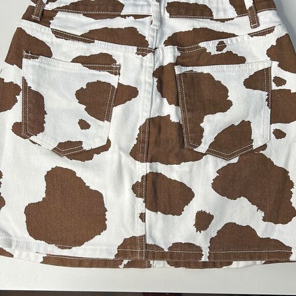 Shein Cow Print High Rise Mini Denim Skirt Medium - Picture 4 of 8